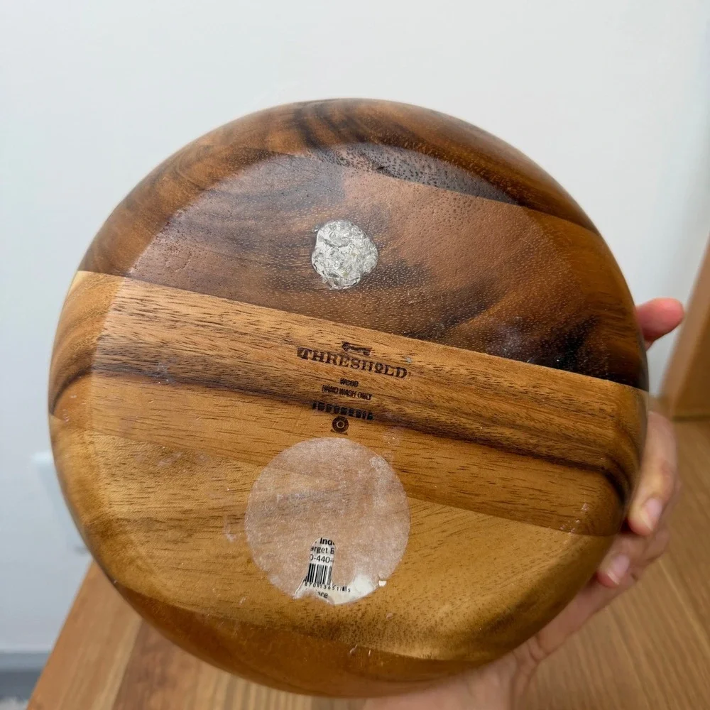Threshold Acacia Wood Serving Bowl Round Brown Rustic Parquet 8.5 Inch